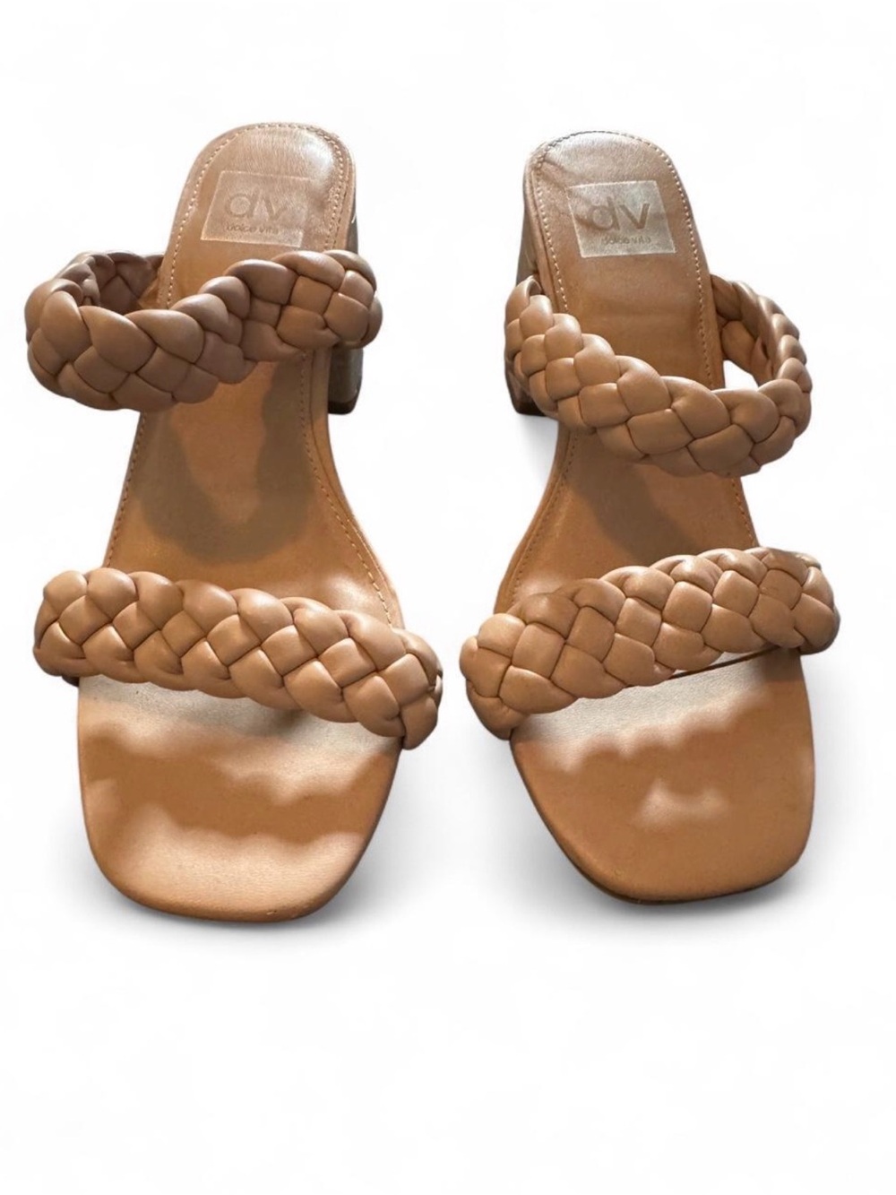 Dolce and Vita Braided Double-Strap Sandal in Tan with Block Heel